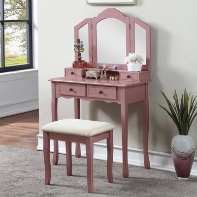 Ensemble coiffeuse et tabouret en bois