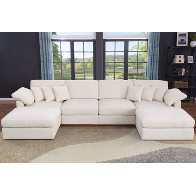 Canapé modulaire moderne en U de 6 pièces avec repose-pieds double de 146 po