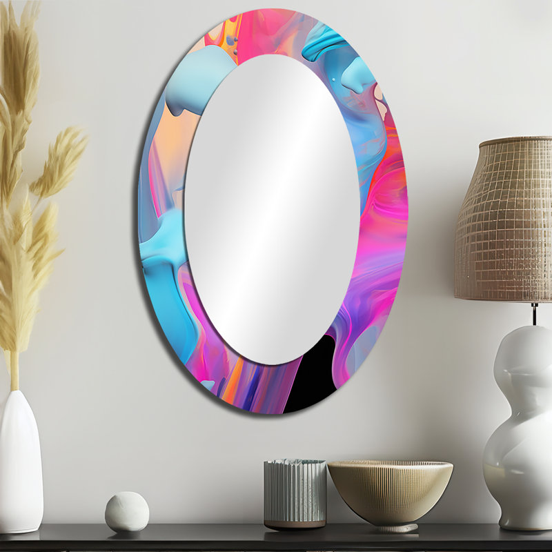 Paint Fusion V - Grand miroir mural ovale sur métal, H 36 po x l 24 po