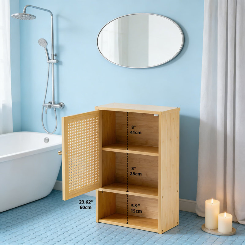 Rattan Wall Cabinet With Adjustable Shelf, Over The Toilet Storage Organizer, Bamboo And MDF Bathroom Medicine Cabinet For Kitchen, Living Room, Hallway