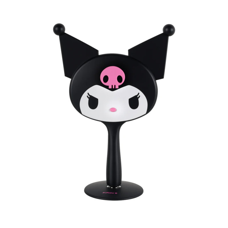 Miroir de maquillage portatif à DEL pour bureau Kuromi, miroir de voyage lumineux avec base amovible