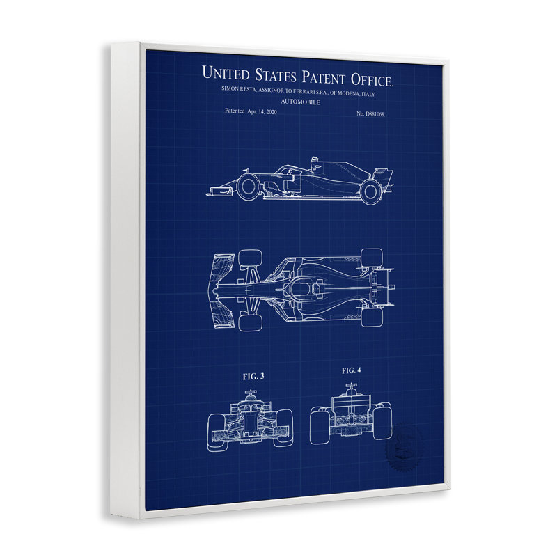 «Race Car Blueprint», art de la giclée encadrée par Karl Hronek, Estampe numérique encadrée blanc bord de mer