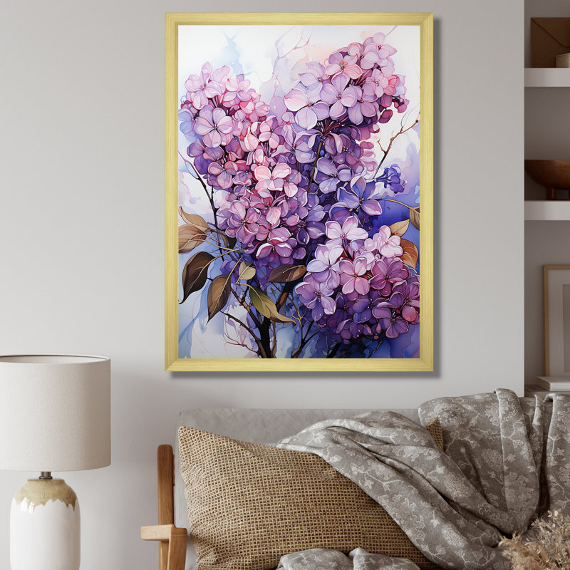 Lilacs Flow Grace I sur toile, Cadre doré simple, H 44 po x l 34 po x P 1,5 po