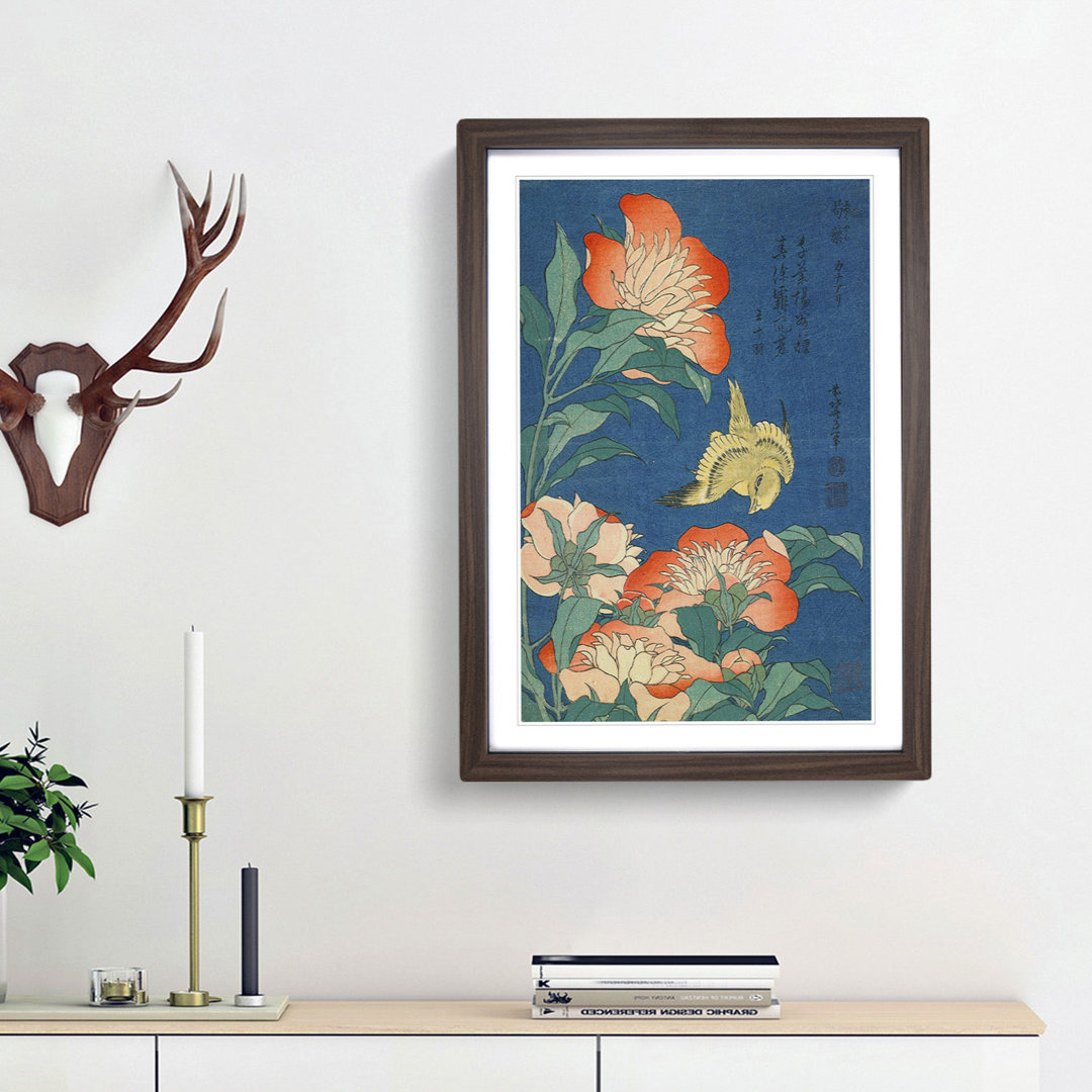 Canary and Peony by Katsushika Hokusai - Picture Frame Painting Print