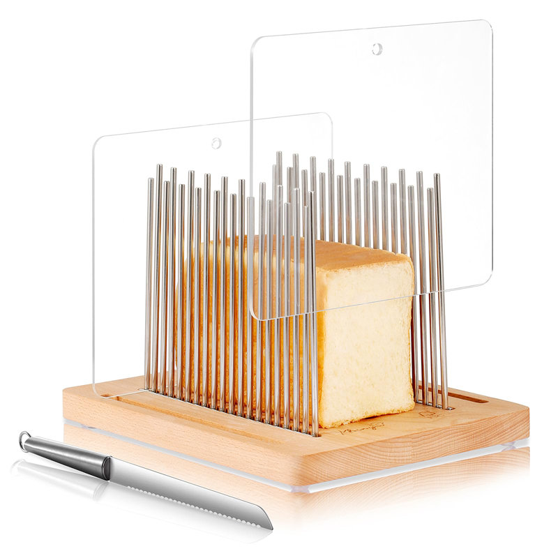 Bread Slicer, Bread Slicer For Homemade - Bread Cutting Guide Adjustable, Stainless Steel Slicing Guide, Durable And Stable Wooden Structure With Bread Knife