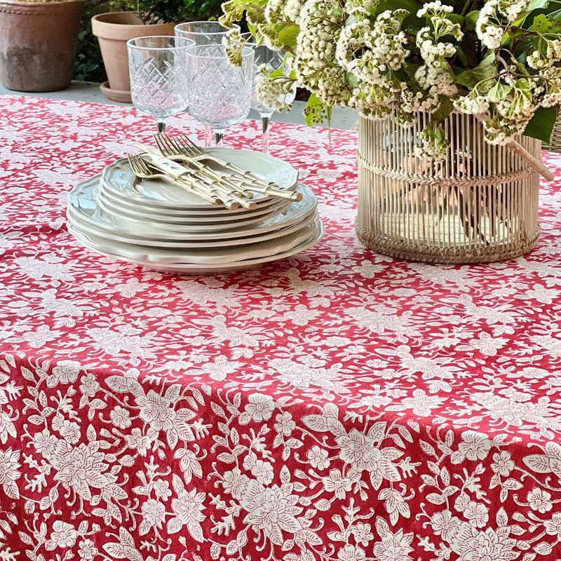 Carmen Red And White Square Tablecloth, 72" Square