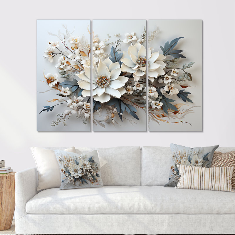 Fleurs saisonnières charme en hiver I - ensemble d'art mural fleurs saisonnières, H 40 po x l 60 po x P 1 po, Toile tendue