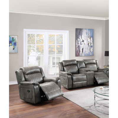 Fauteuil inclinable contemporain et 2 pièces, bleu ardoise, capitonnage vertical horizontal, salon principal avec style, finition bleue, revêtement en similicuir