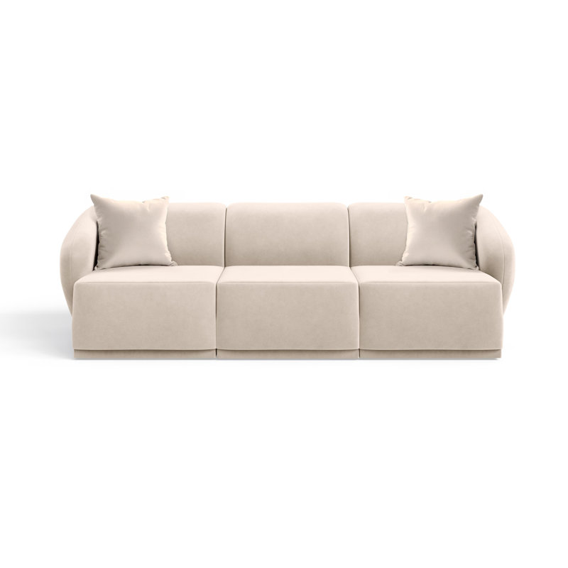3 Seater Velvet Sofa & Chaise, Beige