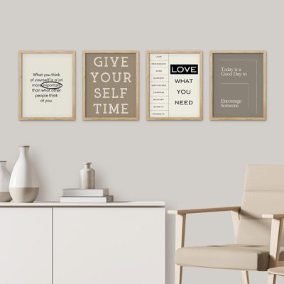 " Duotone Inspirational Saying Motto Wall Art Set Of 4 Illustration Prints Contemporary " 4 - Pieces