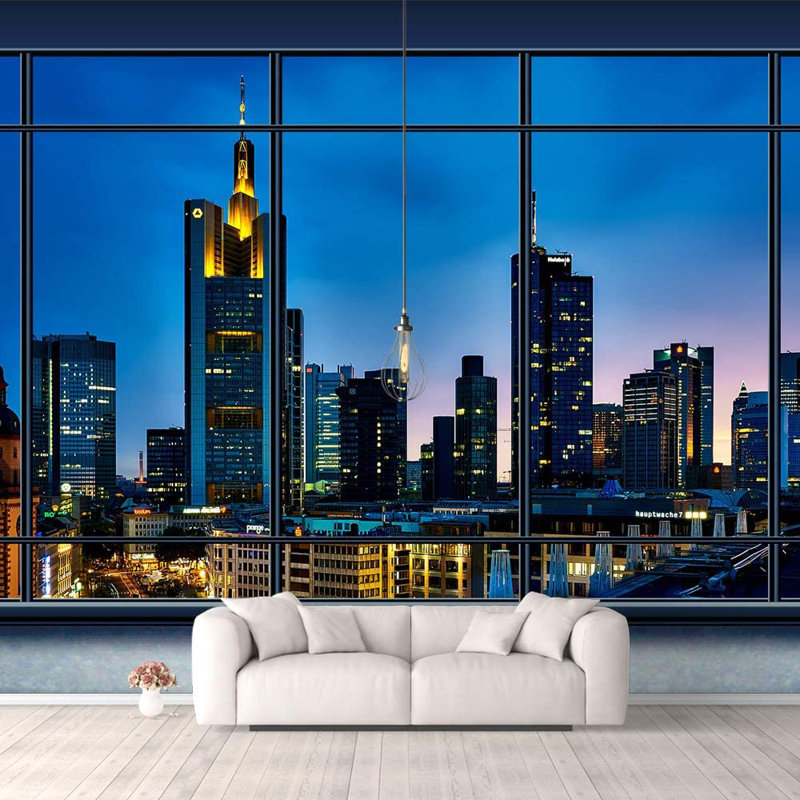 Murale grille vue sur la ville, L 100 po x L 144 po