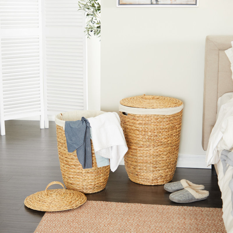 Seagrass Handmade Decorative and Functional Storage Basket with Liner and Matching Tops, Light Brown