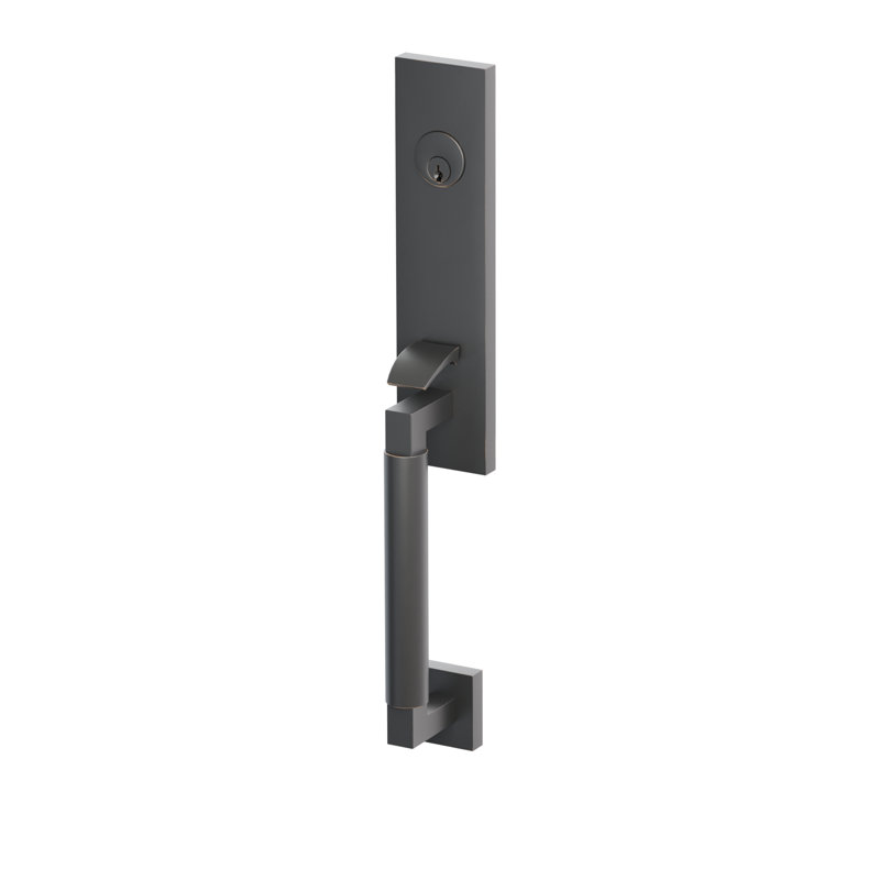 Poignée factice Emtek SELECT, monobloc à mortaise, tige extérieure en L, poignée lisse ; levier intérieur Hermès, bronze huilé, pour droitier