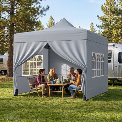 Tente de pavillon escamotable pliable résistante aux rayons UV 10 x 10 pi avec 4 parois latérales amovibles et un sac à roulettes portable pour l'ombre de la cour de camping en plein air