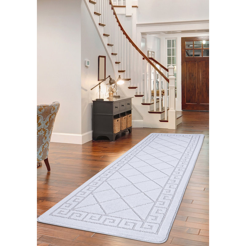 Jimena Non-Slip Geometric Indoor Doormat, 80cm x 150cm, Silver