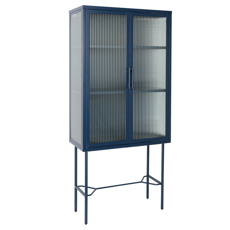 Élégante armoire de plancher avec 2 portes vitrées Vitrine de salon avec tablettes réglables