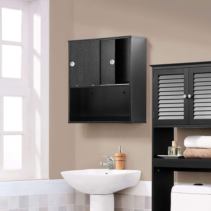 Varun 24" W x 30" H Wall Mounted Salon Cabinet with Sliding door, Black