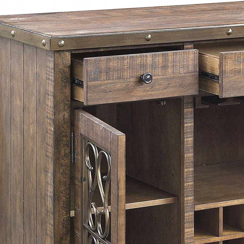 Weathered Cherry Finish Server with Cup Holder & Wine Rack