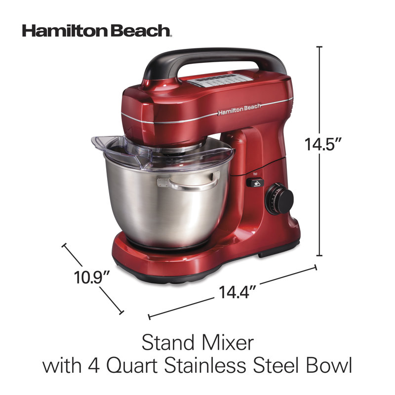 Hamilton Beach® 7-Speed 4-Quart Electric Stand Mixer with Splash Guard, Dough Hook, Flat Beater, and Whisk Attachments