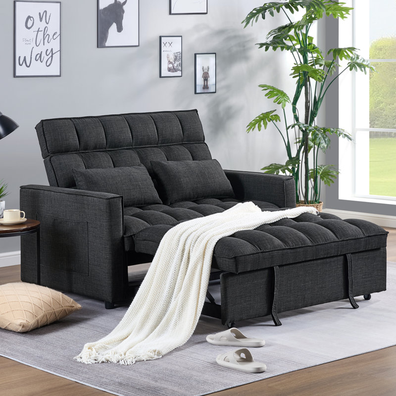 Nangle 53" Wide Modern Upholstery Reclining Sleeper Sofa With Adjustable Backrest, Dark Gray
