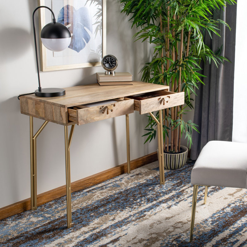 Ava Solid Wood Top Metal Base Writing Desk