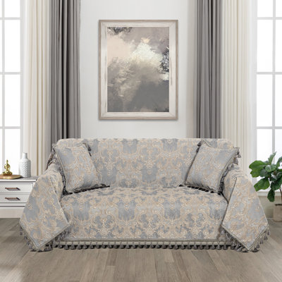 Housse pour canapé 1 pièce en jacquard avec pampilles, housse de protection pour canapé 71 po x 118 po