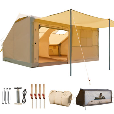 Inflatable Tents For Camping, 8-10 Person Tent With Canopy, Mesh Windows, Stove Jack & Pump, Easy Setup 4 Season Glamping Tent, Waterproof & Windproof