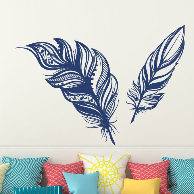 Adhésif décoratif plumes, H 22 po x l 31 po, Bleu glacier