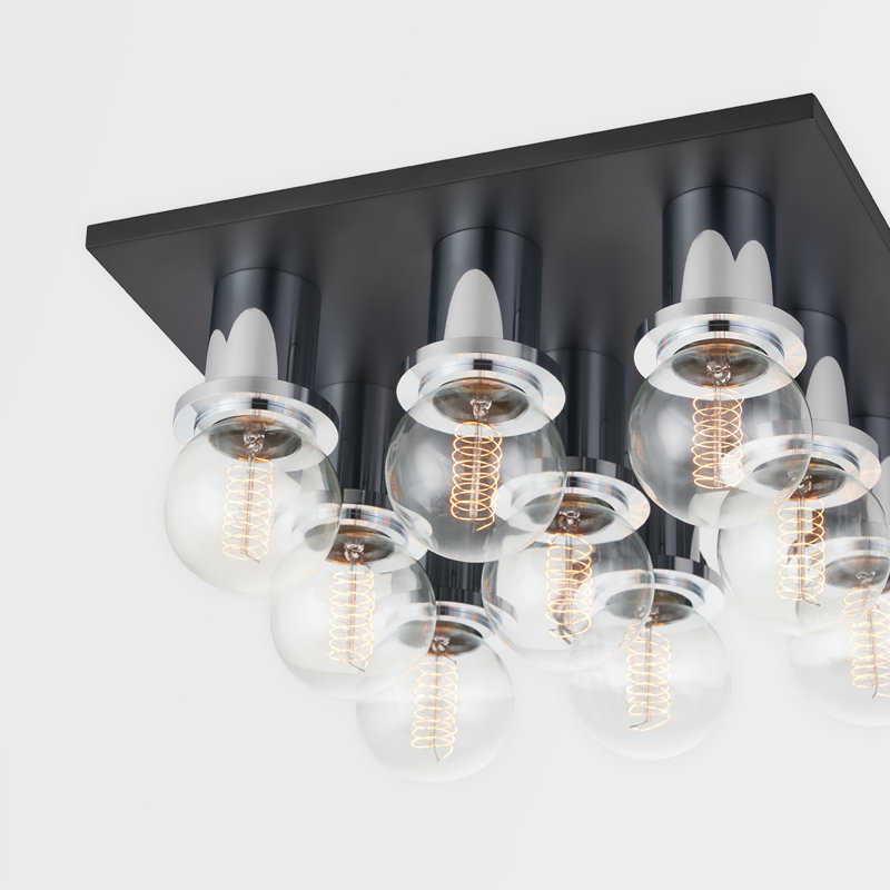 Brandi 9 Light Flush Mount, Polished Chrome/Soft Black