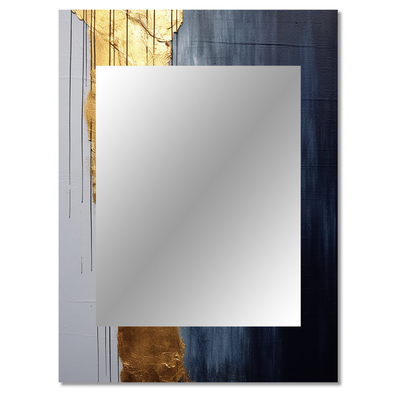 Une touche d'or et de rois bleus III - peinture abstraite grand miroir, miroir mural décoratif moderne, impression d'art en métal