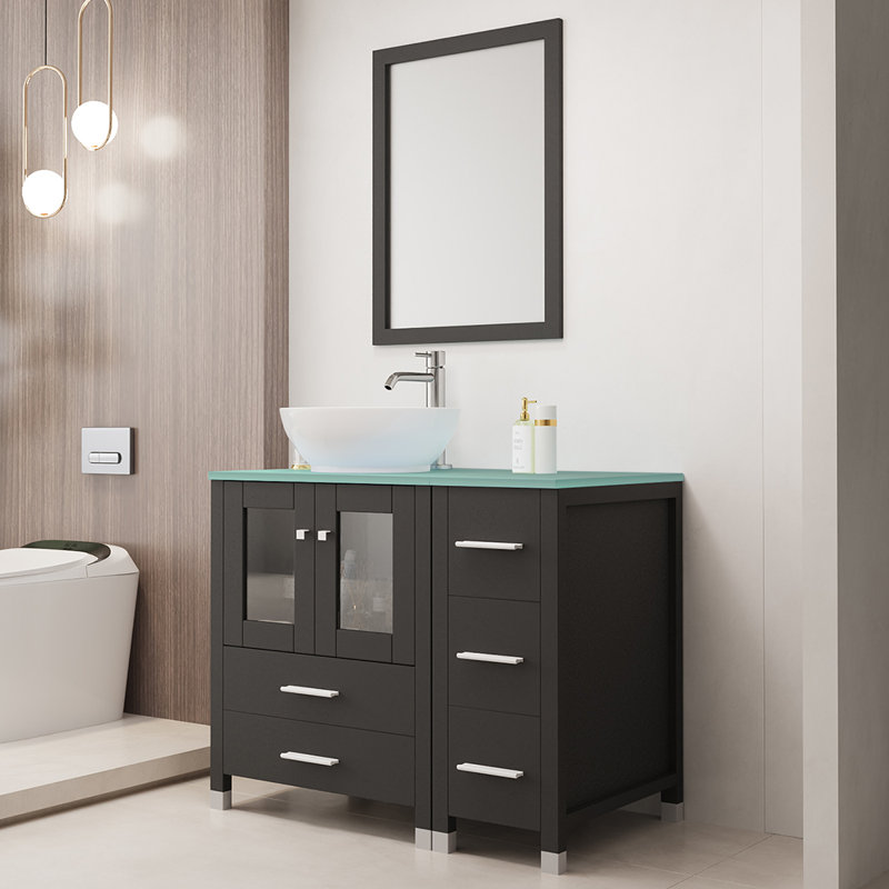 Tengelsen 36.6" Single Bathroom Vanity Set with Mirror, Black