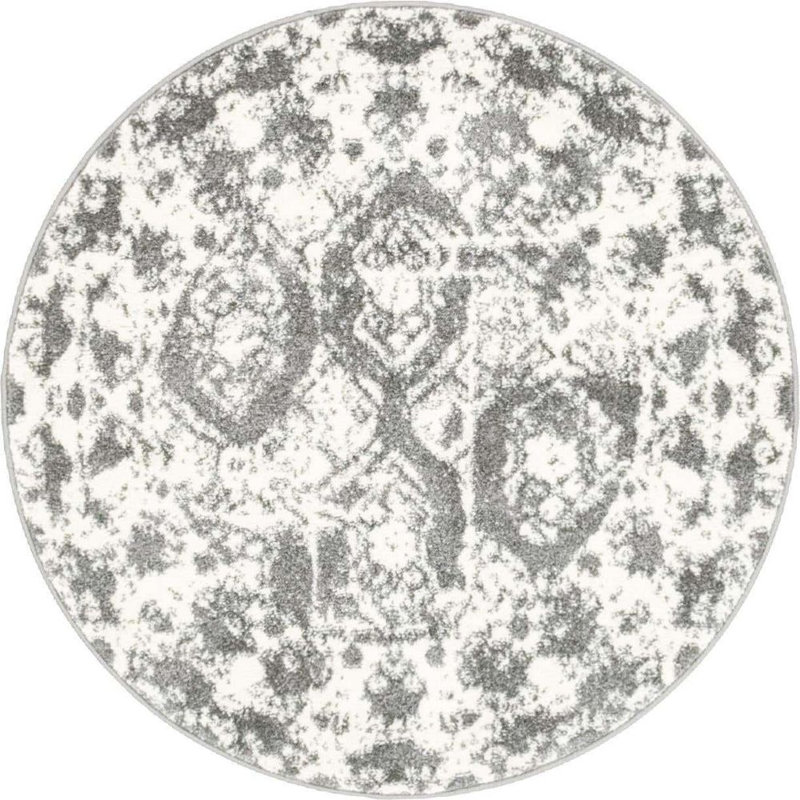 Tapis gris clair Walmoor Ikat, Rond 3 pi 3 po