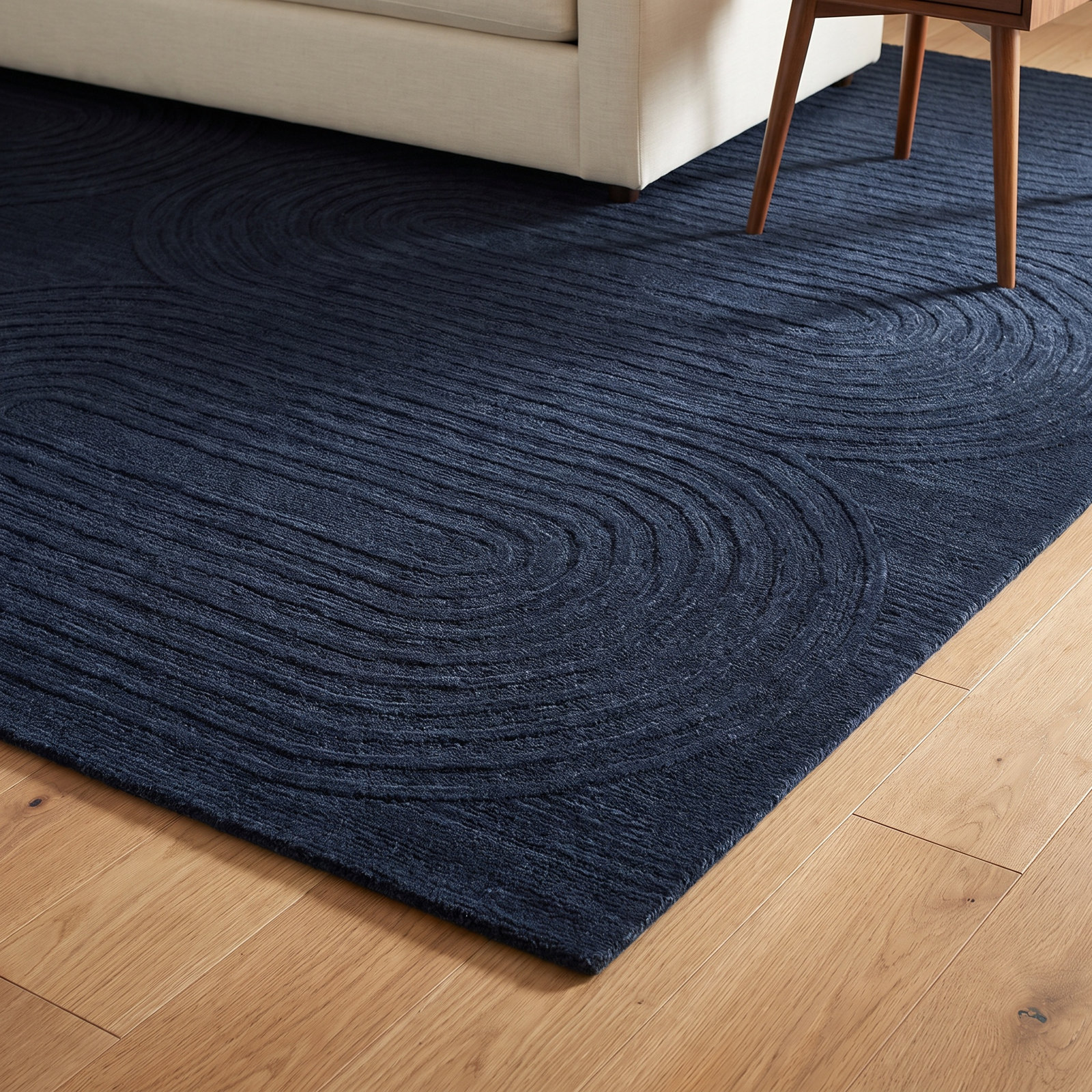 Tillie Navy Hand-Tufted Geometric Wool Rug, Rectangle 8' x 10'