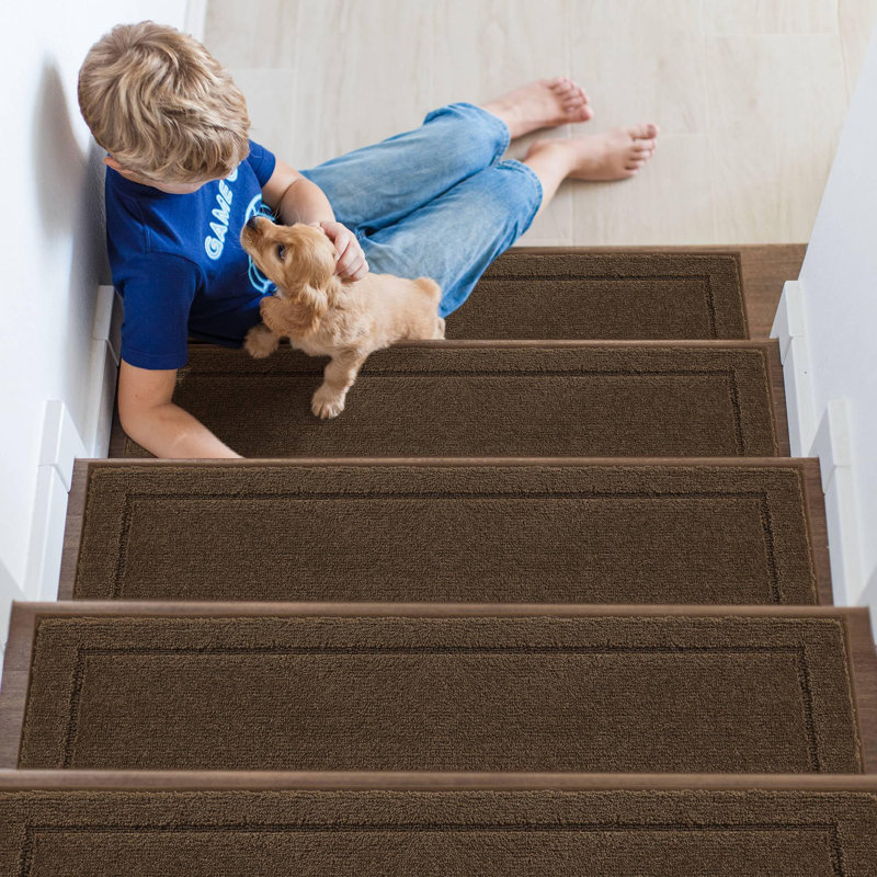 Paquet de 15 tapis d'escalier antidérapants de 8 po x 30 po, tapis d'escalier en TPE pour marches en bois, tapis en polyester épais de 0,4 po pour enfants, enfants et animaux domestiques