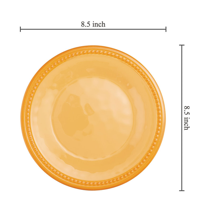 6-Piece Beaded 8 1/2" Melamine Plate, Yellow