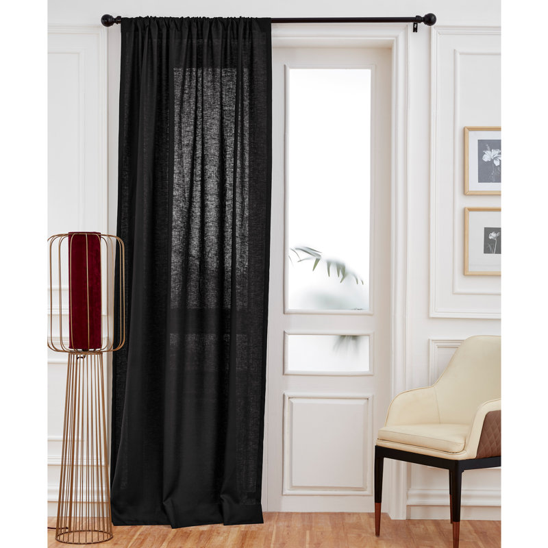 Linen Curtain with Rod Pocket, 52" W x 108" L, Black