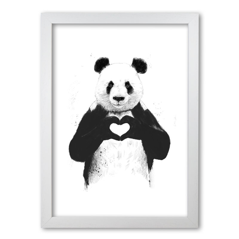 All You Need Is Love Panda by Mercedes Lopes Charro - Print, White Grain, 29.7 cm H x 21 cm W x 5 cm D