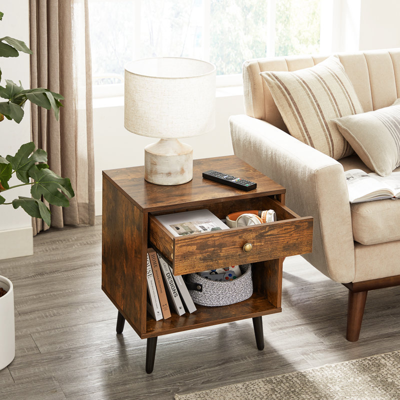 Vansant 1 - Drawer Nightstand with Drawer and Open Compartment, Solid Wood Legs, Rustic Brown