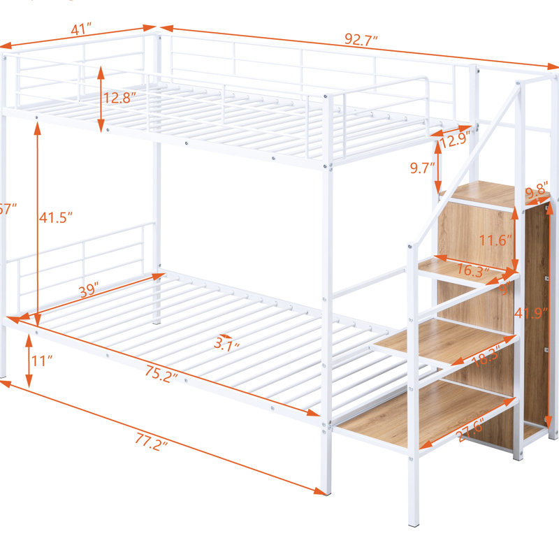 Lit simple superposé au-dessus de métal avec rangement latéral et garde-robe - blanc, espace et élégant pour les adolescents