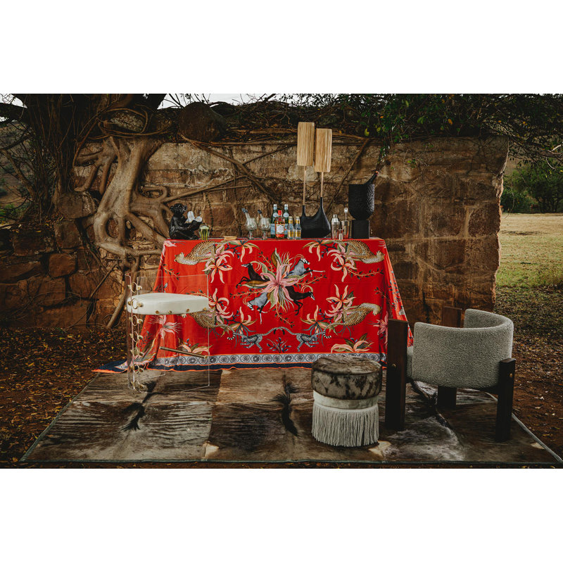 Ardmore Royal Red Cotton Tablecloth, 94" x 61"