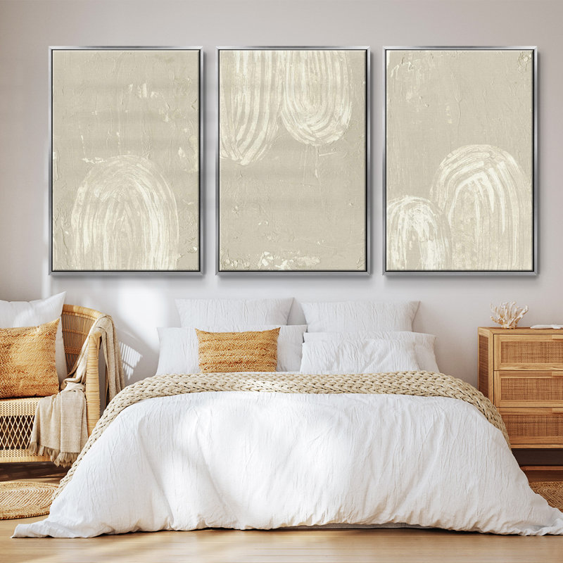 Sandy Arcs I, ensemble de 3 toiles encadrées sur toile, H 27 po x l 54 po, Argent
