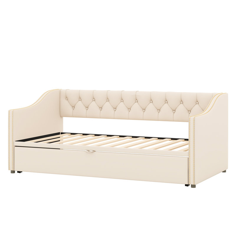 Lit de jour rembourré avec lit gigogne, Beige