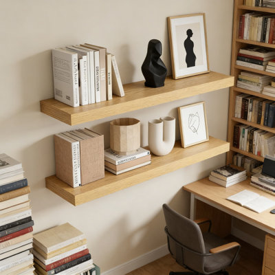 Ensemble de 2 tablettes flottantes à fixation murale de 36 pouces avec supports invisibles, 8 tablettes de rangement en chêne rustique profond pour le salon, la cuisine, la salle de bain et la chambre à coucher