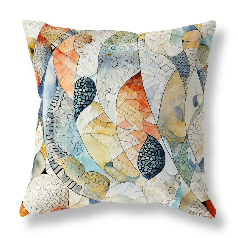 Coussin décoratif réversible intérieur / extérieur Rock Heaven, H 26 po x l 26 po, Abstrait orange / bleu / vert