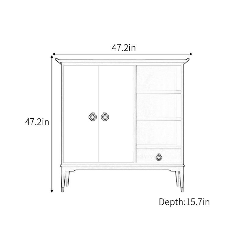 Buffet de luxe chinois de style rétro, Noir, H 47,2 po x l 47,2 po x P 15,7 po