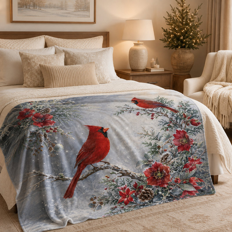 Jeté floral cardinal Crimson Winter