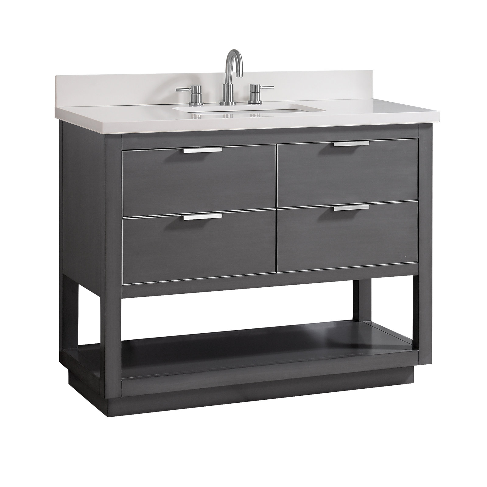 Allie Single Bathroom Vanity, Twilight Gray, 42"W, Carrara White Marble/Gold