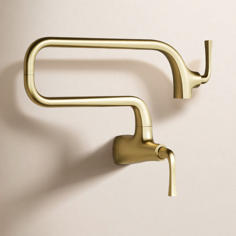 Graze Wall-Mount Pot Filler Faucet, Swing Arm Kitchen Pot Filler Faucet, Gold