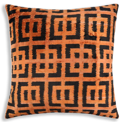 Coussin en velours de soie géométrique orange brûlé - coussin de luxe fait à la main 20 x 20