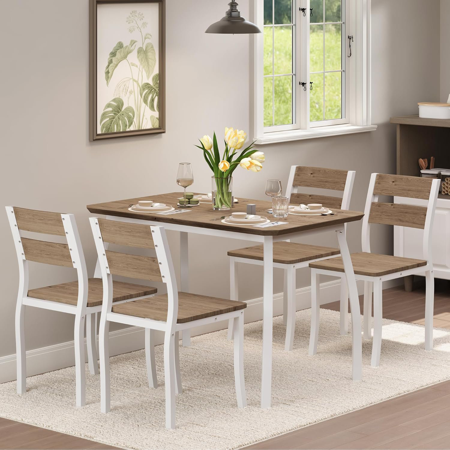 17 Stories Dining Table Set for 4, 5 Piece Metal Frame Kitchen Table ...